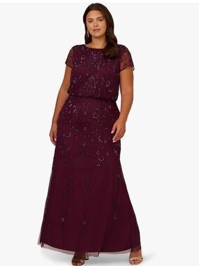 Adrianna Papell Sequined-Mesh Evening Gown Cassis Plus Size 16W